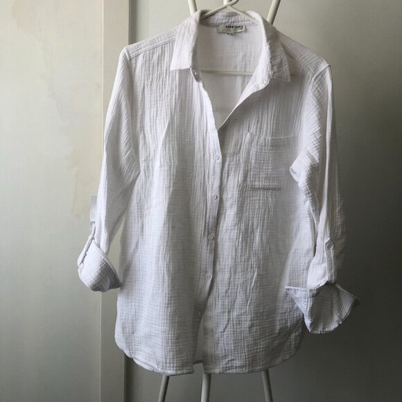 ANNE KLEIN JEANS WHITE BUTTON DOWN CRINKLE GAUZE SHIRT 100% COTTON M NWOT - Picture 4 of 11
